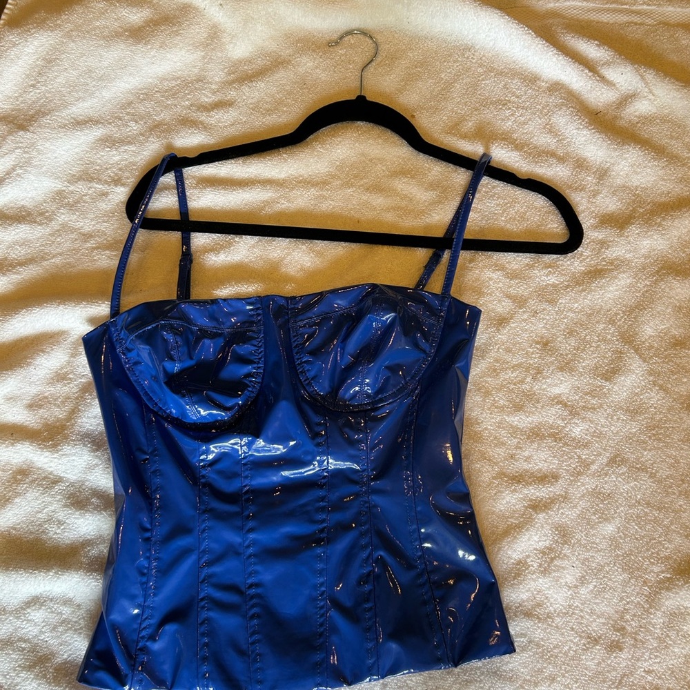 Fashion Nova Shiny Blue Corset Top